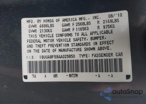 2010 Acura Tl 3.5 from USA, damaged, VIN 19UUA8F59AA025850
